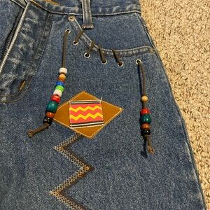 Vintage Dakota Girls Blue Jeans 14 Beads, Patches, Western, Excellent Condition
